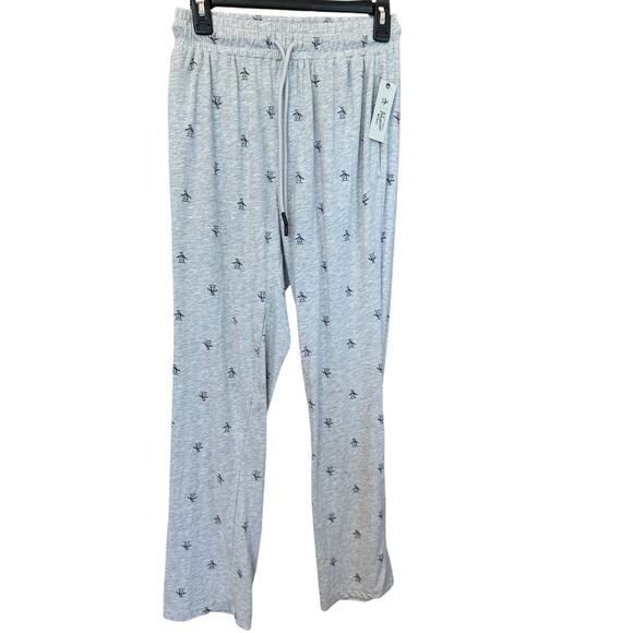 New ~ PENGUIN ~ Men's Gray Logo Print Elastic Waist Pajama Pants Size Small - Picture 1 of 4